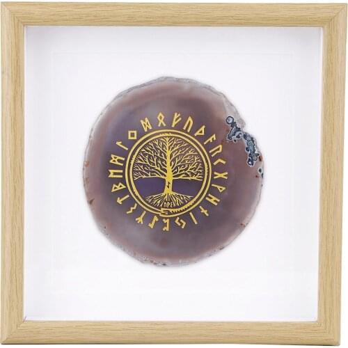 TUMBEELLUWA 8.7'' Natural Onyx Slice Picture Framed,Healing Tree of Life Engraved Symbols Living Room Dorm Wall Art Home Decor