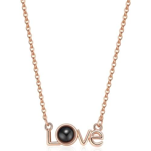 YUN RUO Rose Gold Silver Color 100 languages I love you Projection Love Pendant Necklace Titanium Steel Jewelry Woman Never Fade