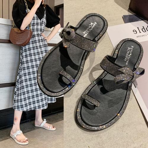 Shoes Woman House Slippers Women Summer Casual Women Shoes Bow Flat Sandalias Beach Slippers Solid Zapatos De Mujer 2021