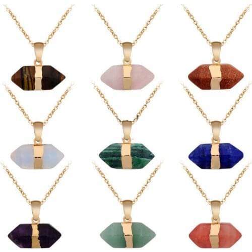 Hexagonal Column Women Reiki Natural Quartz Crystal Healing Amazonite Lapis Lazuli Stones Pendants Long Necklaces Men Jewelry