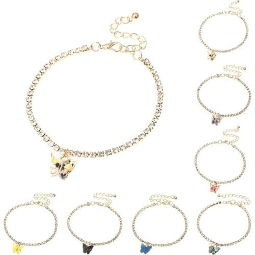 1PCS Women Girls Butterfly Anklet Fashion Alloy Rhinestone Multi Purpose Ankle Bracelet Summer Beach Foot Chain Jewellery