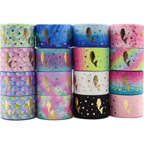10 Yards 1.5" 38MM Gold Mermaid Printed Grosgrain Ribbon For Hair Bows DIY Crafts Handmade AccessoriesY2020082401