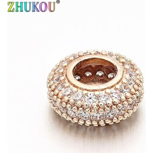 11mm Handmade Brass Cubic Zirconia Spacer Beads DIY Women Necklace Pendant Jewelry Accessory Findings, Hole: 1.5mm, Model: VZ18