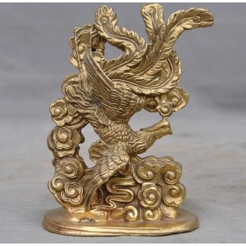 5" China Chinese brass Feng Shui auspicious Phoenix Phenix Feng Animal Statue