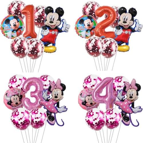 7pcs Mickey Minnie Balloon Baby 1st birthday party decoration kids ballon 32inch number globos Baby Shower Confetti Latex Ball