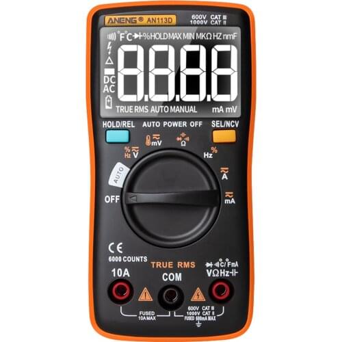 ANENG AN113D Intelligent Auto Measure True-RMS Digital Multimeter 6000 Counts Temp AC/DC Voltage Current Meter Upgraded From