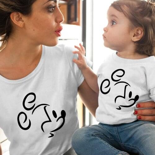 Disney Mickey Mouse Head Print T Shirt Women Soft T Shirts Children Tops Graphic Tees Girl Boy White Famliy Look Tshirt