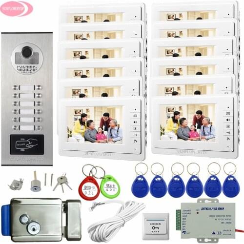 For 12 Apartments Access Aontrol RFID Cards Unlock Video Intercom System For The Apartment Of 12 Units+Electronic Door Lock Kit