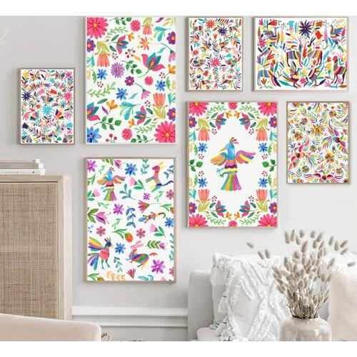 Otomi Mexico Art Prints Colorful Mexican Folk Painting Otomi Wall Art Canvas Pictures for Living Room Bedroom Home Decoration