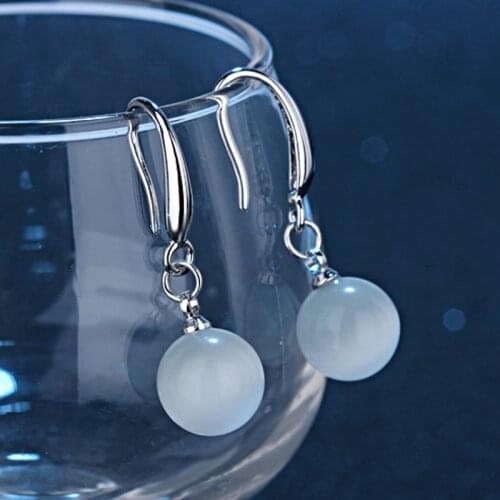Utimtree Classic 925 Silver Dangle Earrings for Women Girls Jewelry Fashion Cat Eye Stone Drop Earring Charm Brincos Drop Ship
