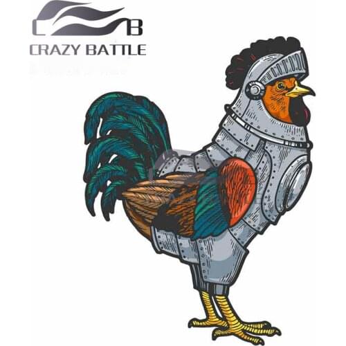Crazy Battle 13 x 9.6cm for Rooster Cock In Knight Armor Sketch Car Stickers Bumper Personality Creative Cartoon 3D Decoration