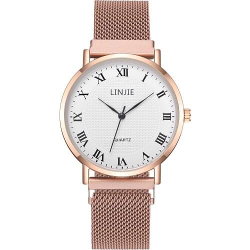 Mens Business Roma Dial Watches Simple Stainless Steel Magnetic Mesh Belt Analog Quartz Watch Relogio Masculino