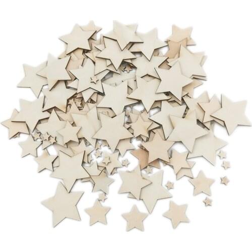 10-80mm Natural Wooden Star Unfinished Ornaments Christmas Star Cutout Shape DIY Decorating Photo Props for Arts Crafts & Sewing
