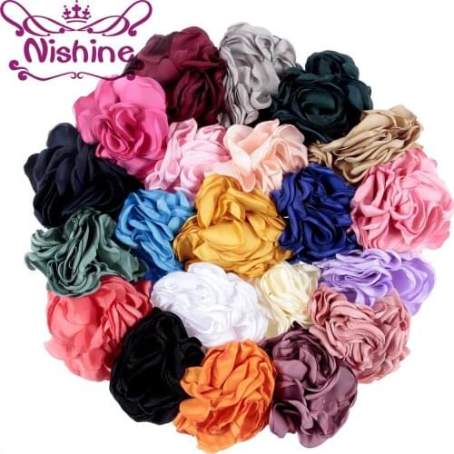 Nishine 15pcs 3.2" Boutique Burned Edge Flower Girls Rolled Burn Rosette Kids Hair Clips Hair Accessories Children Headband