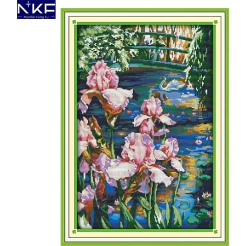 NKF Iris Pool Pattern Counted Cross Stitch 11CT 14CT Cross Stitch Kit for Embroidery Needlework Home Decoration