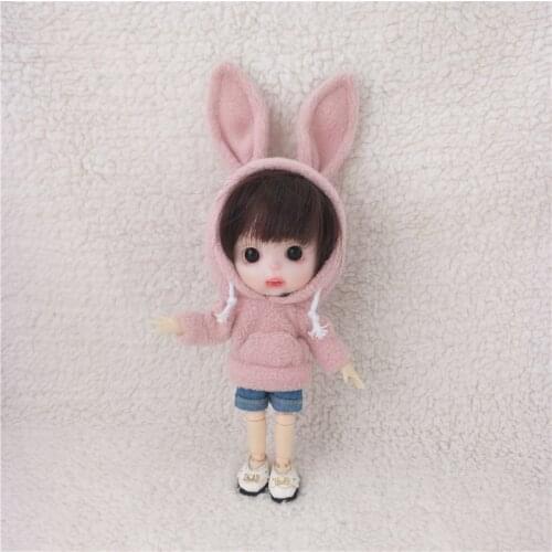 New BJD doll Clothes OB11 Hoodie Cute Rabbit Ear Sweatshirt Cartoon Plush Top for obitsu11, GSC,1/12 bjd Doll Accessories Toy