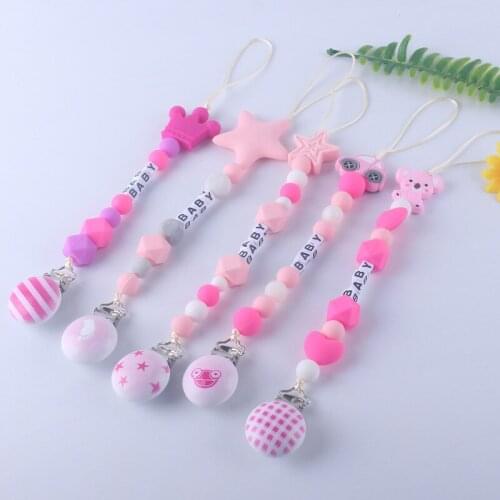 New Hot Sale Baby Teether Pacifier Chain Food Grade Silicone Beads Anti-drop Chain Multi-Styles Baby Pacifier Chain Clips