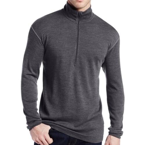 Man New Brand 100% Pure Fine Merino Wool Men Mid weight 1/4 Zip Out door Base Layer Warm Thermal Long Sleeve Clothes Shirt Tops