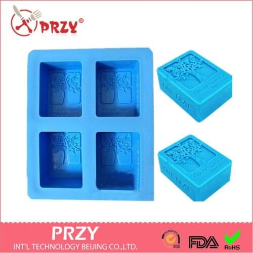 Wholesales 4 Hole Tree Soap Mold Silicone Cake Pan Chocolate Soap Cookie Biscuit Mold Silica Gel Pudding Jelly Candy Ice Moulds