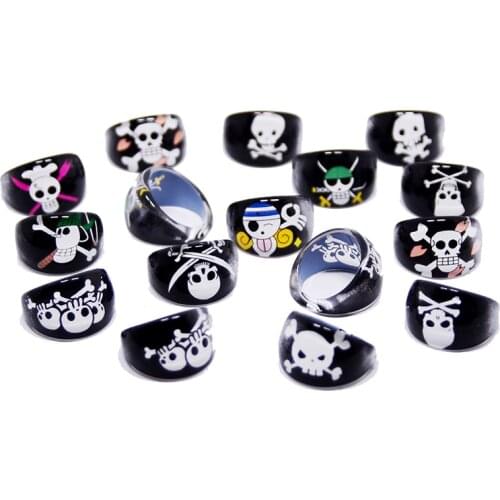 Wholesale Lots 20pcs cartoon Black Skull Samurai Pirate Kids boy Rings Halloween Acrylic Jewelry TRICK OR TREAT party gift