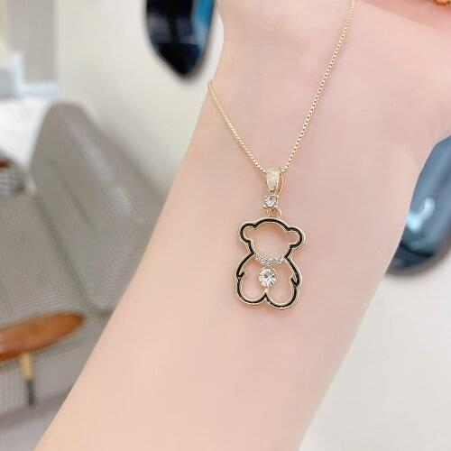 South Koreas New Unique Style Hollow Oil Painting Black Bear AA Zircon Necklace Cute Summer Daily All Match Girls Premium Gift