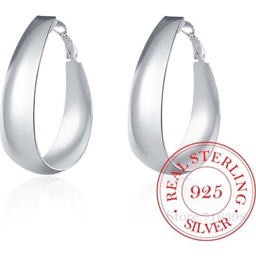 Personality Hyperbole 925 Sterling Silver Simple Smooth Big Circle Hoop Earrings For Women Sterling-Silver-Jewelry Pendientes
