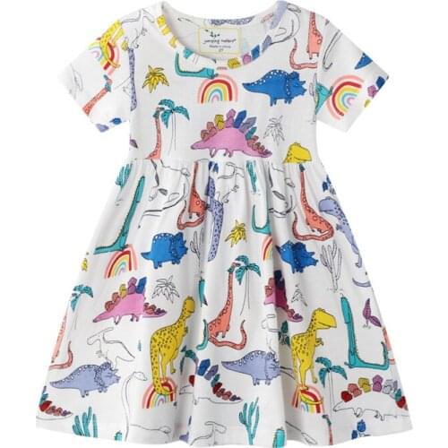 Dinosaur Paradise Girls Dresses Cartoon Spring Autumn Cotton Dress Short Sleeve Skirt Clothes Fashion Gifts For Children