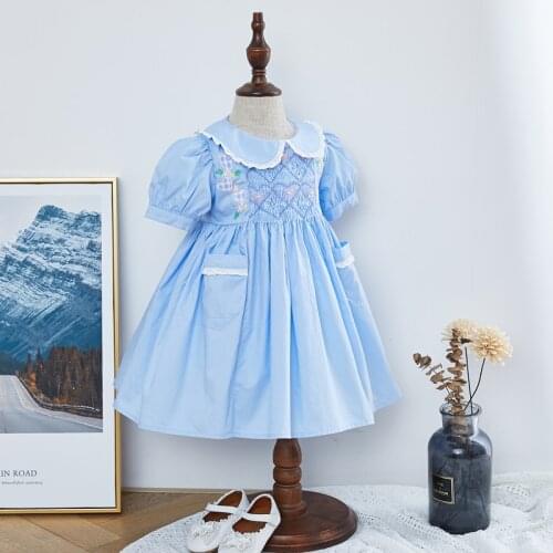 Baby Girls Smocked Floral Dress Baby Vestido Smock vintage dress Toddler Girls Boutique Clothes Spain Hand Made Smocking Dress