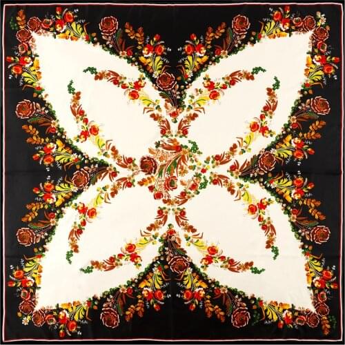 130cm Fashion Silk Scarf Women Large Shawls Bohemia Floral Printing Square Scarves Wraps Femme Foulard Big Size Shawl Hijab