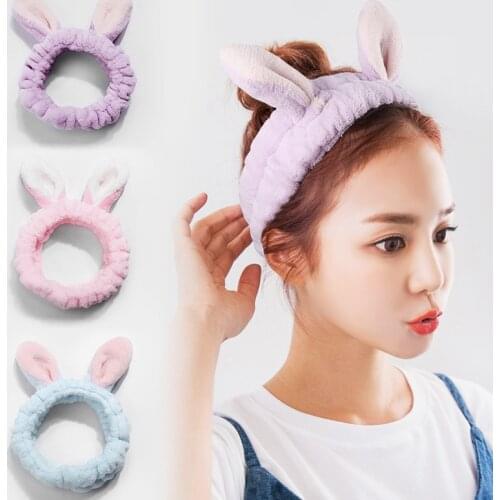 2020 New Headbands For Women Girls Cat Ears Wash Face Turban Makeup Elastic Hair Bands Coral Fleece Hair Accessories