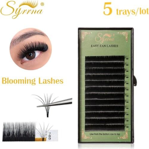 Syrrna Easy Fan Blooming Eyelash Extension 5 Trays/Lot Austomatic Flowering Fast Fan Self-Making Fans 0.05/0.07/0.10 Volume Lash