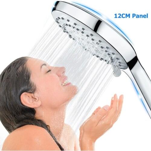 Handheld Bathroom Shower Head 5 Modes High Pressure Rain Shower Big Panel Round Chrome Rain Shower Head Water Saver Shower