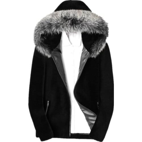 Real Sheep Shearling Fur Coat Winter Jacket Men Real Fox Fur Collar Warm Outwear Mens 100% Wool Coats Chaqueta LSY088035 MY1607