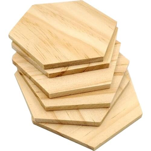 CM Wooden Slices Hexagon Durable Polished Pendant Blank Name Tags for Wedding Party Decoration