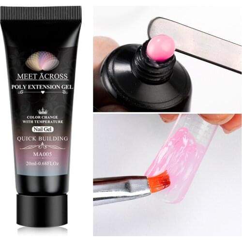 MEET ACROSS Thermal Acrylic Nail Extension Gel Pink Nail Polish Quick Building For Nails Extensions Hard Jelly Gel
