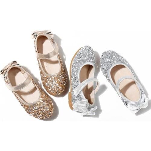 6 8 10 To 12 14 16 Years Flower Children Kids Princess Shoes For Teenager Girls Sequin Glitter Wedding Party Dance Shoes New