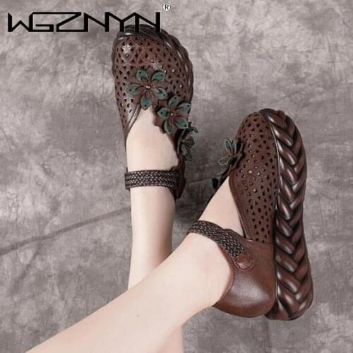 New Spring Autumn Retro Flower Platform Shoes 100% Full Genuine PU Leather Fashion Shoes Light Comfort Breathable High Heel Shoe