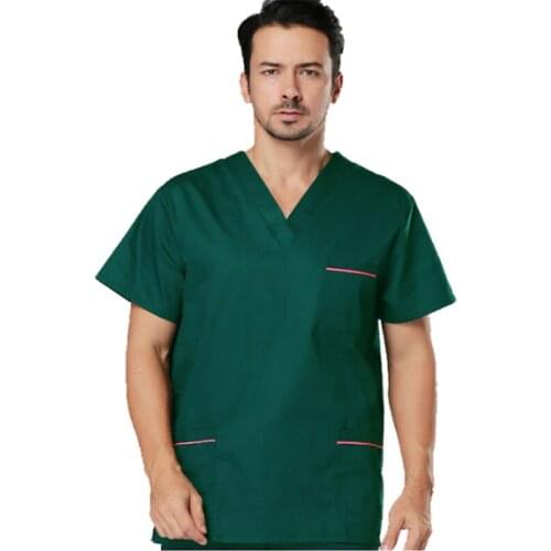 Mens Scrub Top Nurse Uniform Short Sleeve Surgery Uniform Dental Clinic Beauty Salon Pharmacy Workwear Nursing Uniform Scrubs