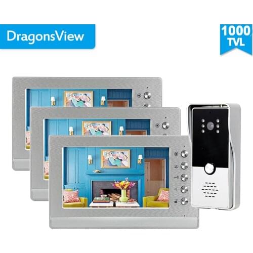 Dragonsview 7 Inch Wired Video Intercom System Video Doorbell Camera Multiple System 2/3 Monitors Support Gate Lock