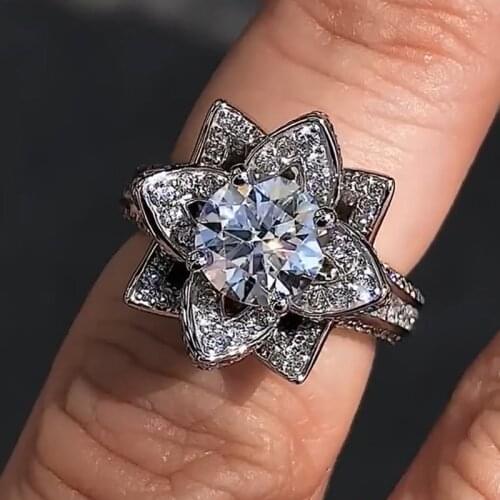 Vintage Flower Lab Diamond cz Ring 925 sterling silver Bijou Engagement Wedding band Rings for Women Bridal Charm Party Jewelry