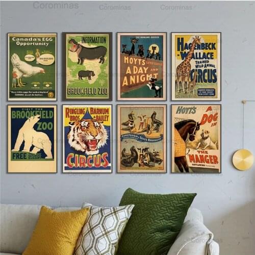 Vintage Animals Poster Brookfield Zoo Creativity Wall Art Canvas Painting Print Office Pictures for Home Living Room Decoration