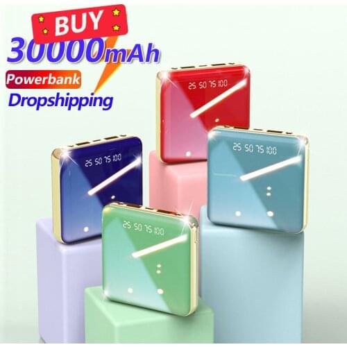 Mini Power Bank 30000mAh One-way Fast Charging Outdoor Riding External Battery with Dual USB 2 Flashlight Portable Power Bank