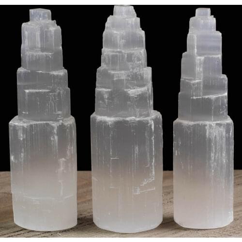 10cm SELENITE White Gypsum Skyscraper Castle Towers Gypsum Crystal Point For Healing Gifts 1pcs