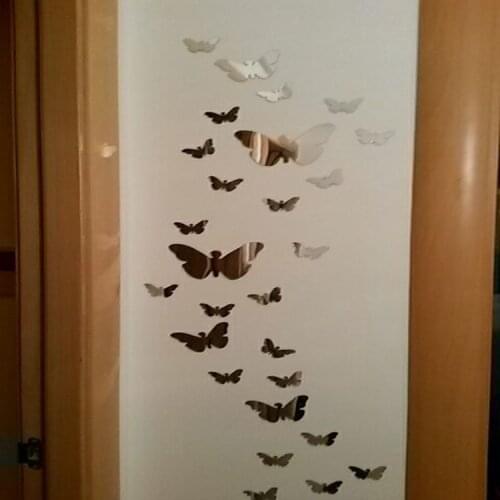 25 pcs/set Mirror Butterfly Kitchen Home Decoration Wall Art Decal Wall Sticker For Kids Rooms DIY Mirror Stickers Decorative
