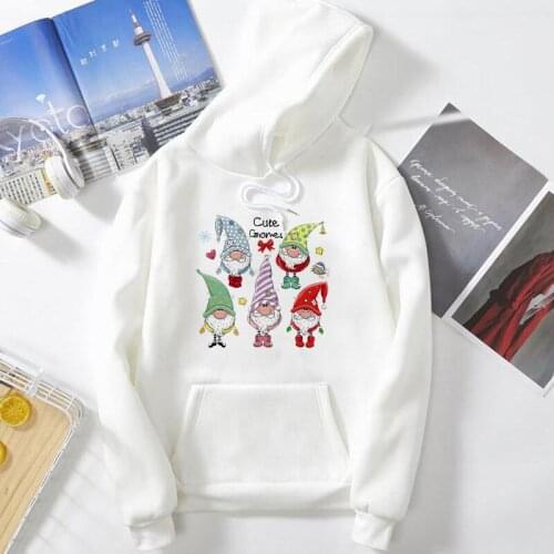 Women Cute santa and reindeer Print Hoodies Harajuku Sweatshirt Korean Style Oversized Hoodie Winter Plus Size Female Pullovers