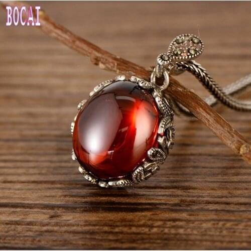 100% real s925 sterling silver jewelry fashion generous ladies garnet round pendant womans silver pendant