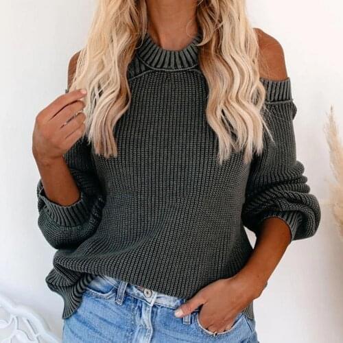 Autumn Winter Sweaters Women Sexy Open Shoulder Long Sleeve Knitted Sweaters for Women Loose Knitted Pullover Jumpers pull femme