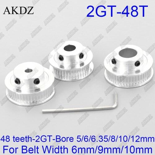 48 teeth 2GT Timing Pulley Bore 5/6/6.35/8/10/12mm for GT2 Open Synchronous belt width 6mm/10mm small backlash 48Teeth 48T