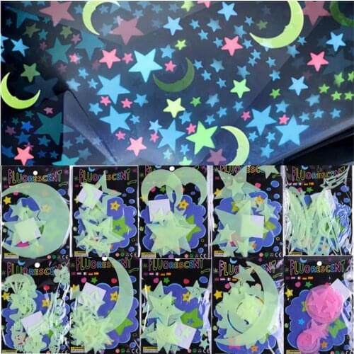 10 sets of 3D Star and Moon Energy Storage Fluorescent Glow In the dark Luminous on Wall talk for Kids Roomliving room decor