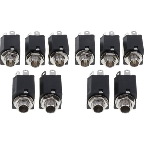 10pcs 6.5mm Stereo Jack Chassis Panel Mount Headphone Input Socket Connector